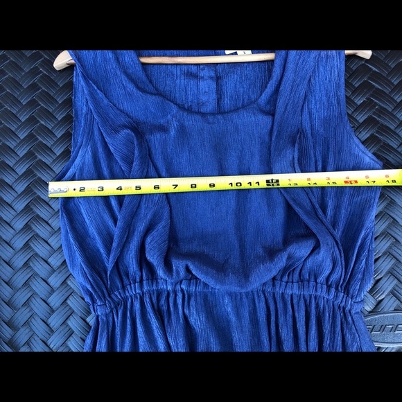 Double ZERO Womens Blouson Sleeveless Dress Blue Metallic elastic waist LARGE - Picture 4 of 7